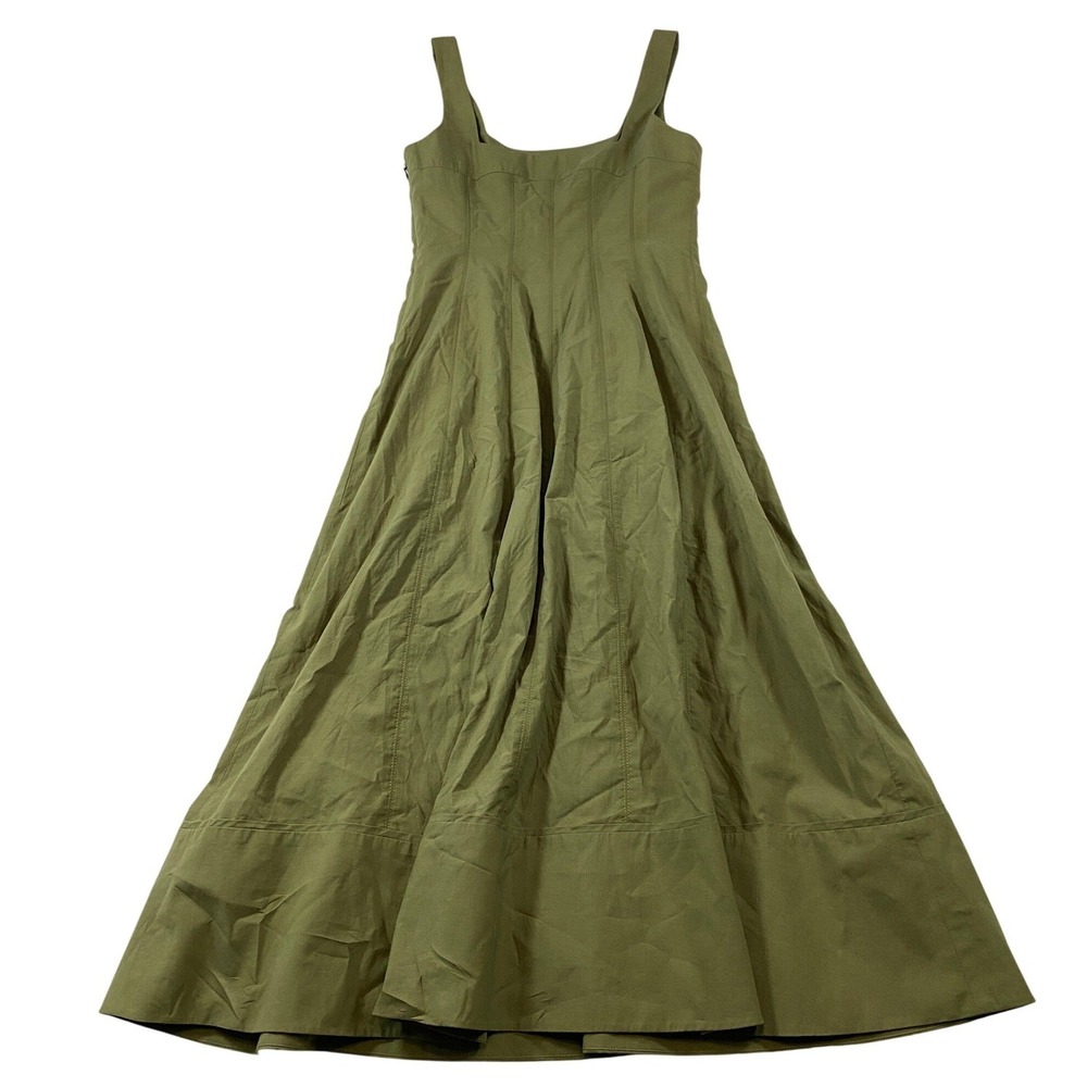 Club Monaco Womens Olive Green Square Neck Paneled Fit and Flare Midi Dress 0 - Picture 2 of 13